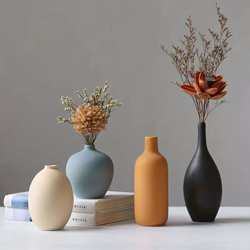 4Pcs Ceramic Vases Farmhouse Table Decor, Small Flower Vase Set for Coffee Table Shelf Dining Room Modern Boho Home Decor