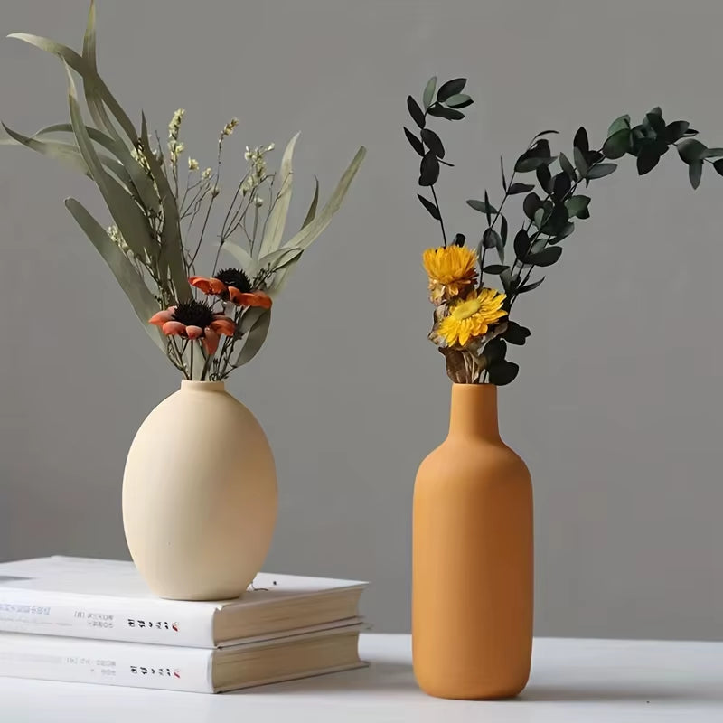 4Pcs Ceramic Vases Farmhouse Table Decor, Small Flower Vase Set for Coffee Table Shelf Dining Room Modern Boho Home Decor
