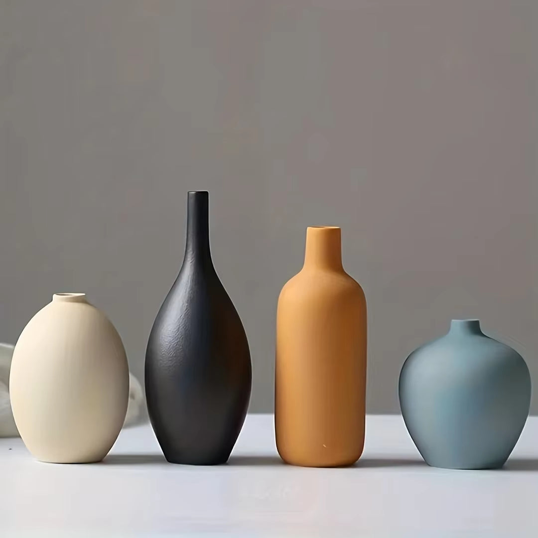 4Pcs Ceramic Vases Farmhouse Table Decor, Small Flower Vase Set for Coffee Table Shelf Dining Room Modern Boho Home Decor
