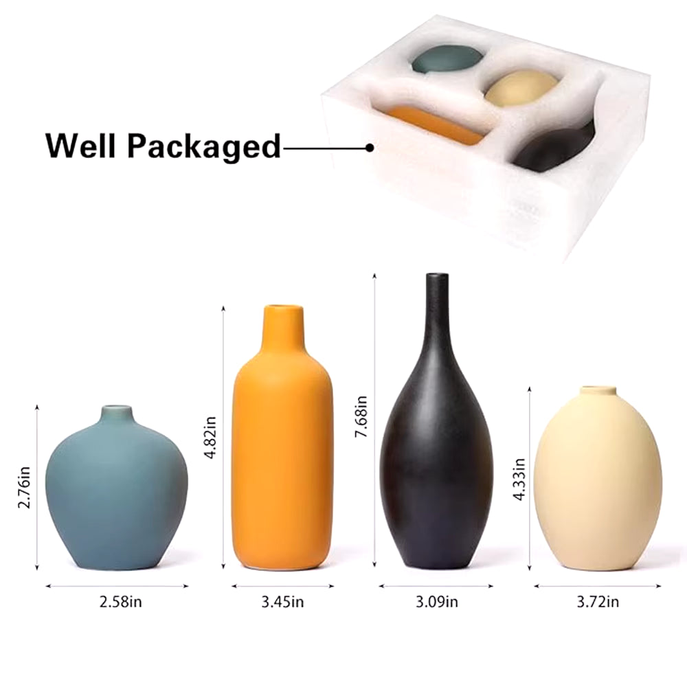 4Pcs Ceramic Vases Farmhouse Table Decor, Small Flower Vase Set for Coffee Table Shelf Dining Room Modern Boho Home Decor
