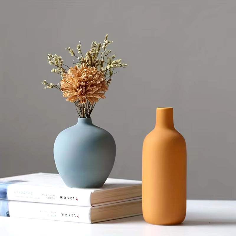 4Pcs Ceramic Vases Farmhouse Table Decor, Small Flower Vase Set for Coffee Table Shelf Dining Room Modern Boho Home Decor